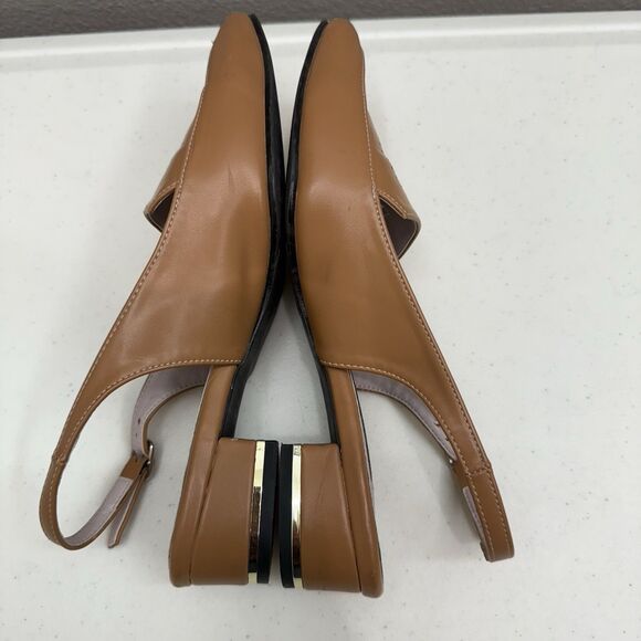 VOGA Slingback Low Heel Tan Shoes Size 7 Fall Designer Comfy Leather - Picture 8 of 9